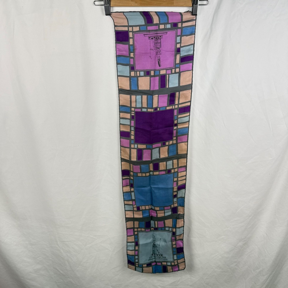 Vintage Bronzini Silk Art Deco Egyptian Rectangular Scarf 70s Purple Statement - Picture 5 of 10